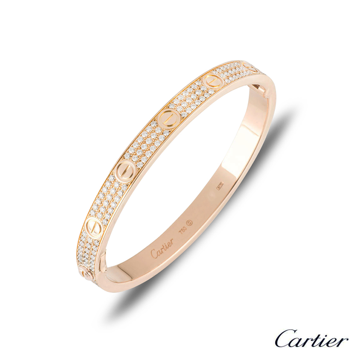 Cartier Rose Gold Full Pave Diamond Love Bracelet Size 18 N6036918 ...